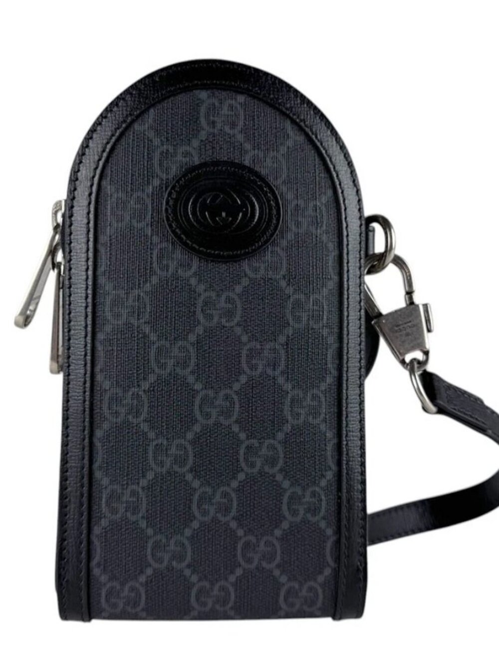 GUCCI GG Supreme Crossbody Shoulder Bag Phone Holder Pouch Black